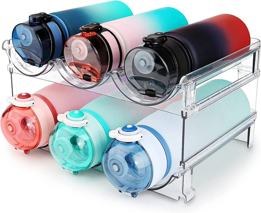 Water Bottle Storage Organizer - 2-Pack Stackable Cabinet Rack