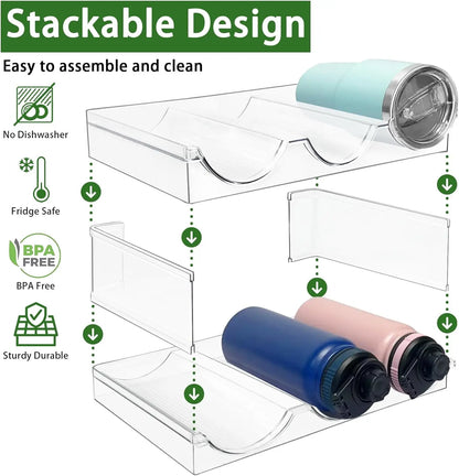 Water Bottle Organizer for Cabinet, Stackable 3 Pack Plastic Cup Holder, Tumbler Storage Rack for Kitchen Pantry Counter,