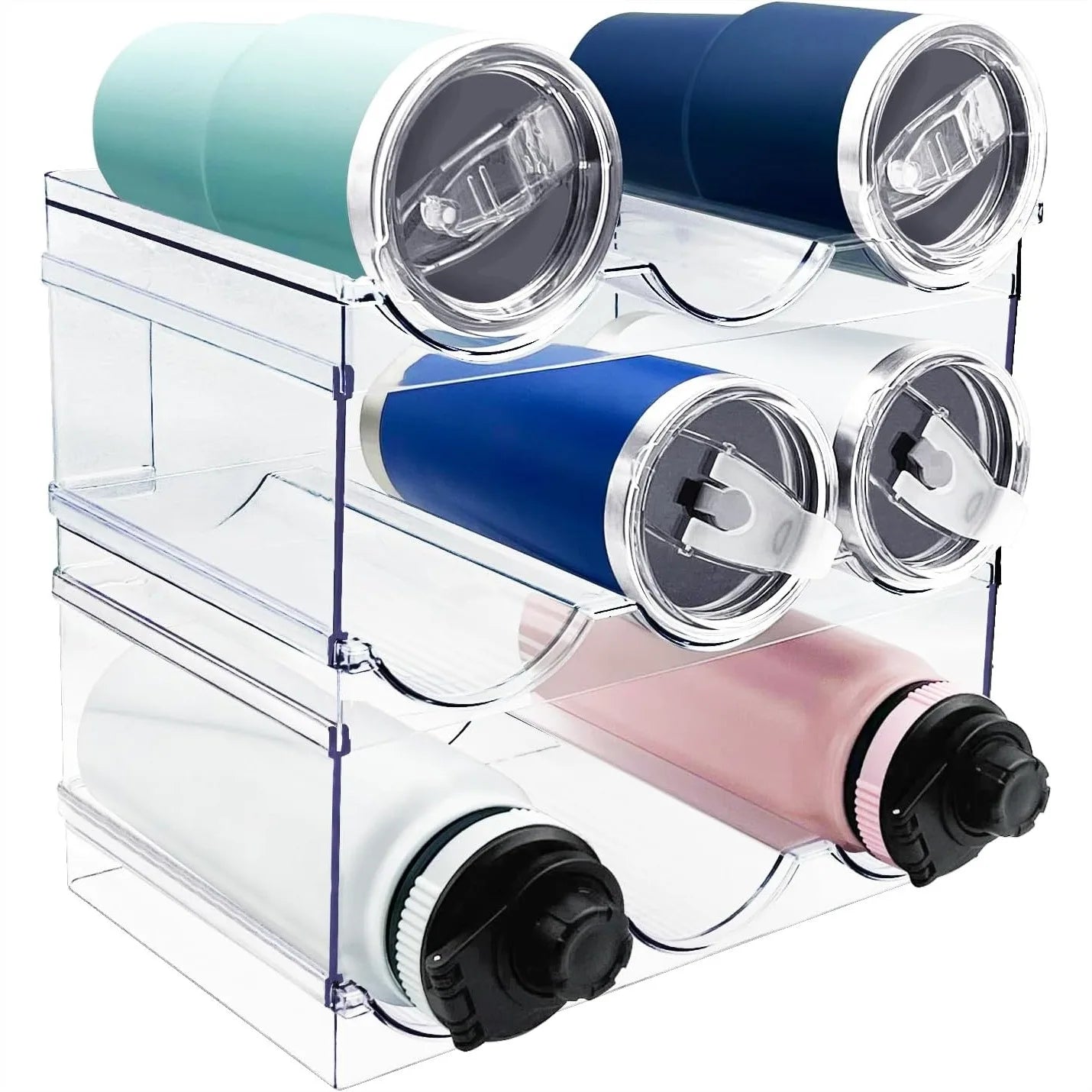 Water Bottle Organizer for Cabinet, Stackable 3 Pack Plastic Cup Holder, Tumbler Storage Rack for Kitchen Pantry Counter,