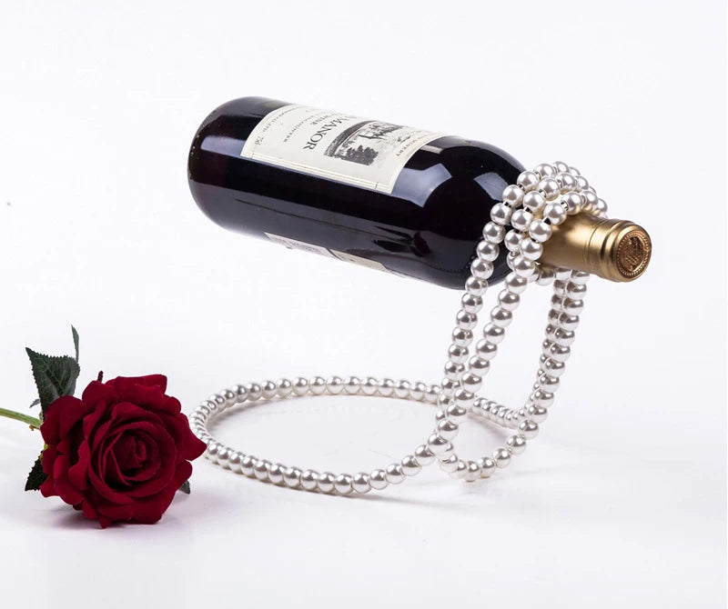 Creative Pearl Necklace Wine Rack Luxury Magic Metal Resin Hanging Suspension Wine Bottle Holder Rack Home Desktop Decoration