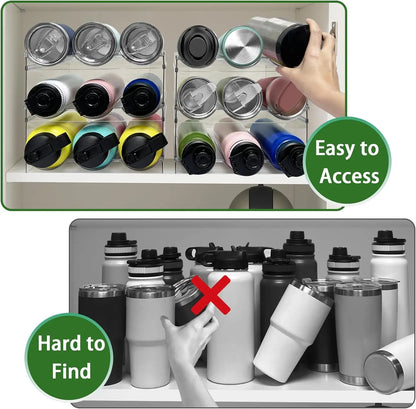 Water Bottle Organizer for Cabinet, Stackable 3 Pack Plastic Cup Holder, Tumbler Storage Rack for Kitchen Pantry Counter,