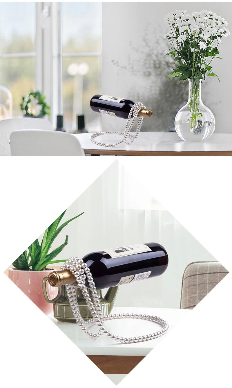 Creative Pearl Necklace Wine Rack Luxury Magic Metal Resin Hanging Suspension Wine Bottle Holder Rack Home Desktop Decoration