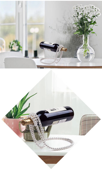 Creative Pearl Necklace Wine Rack Luxury Magic Metal Resin Hanging Suspension Wine Bottle Holder Rack Home Desktop Decoration